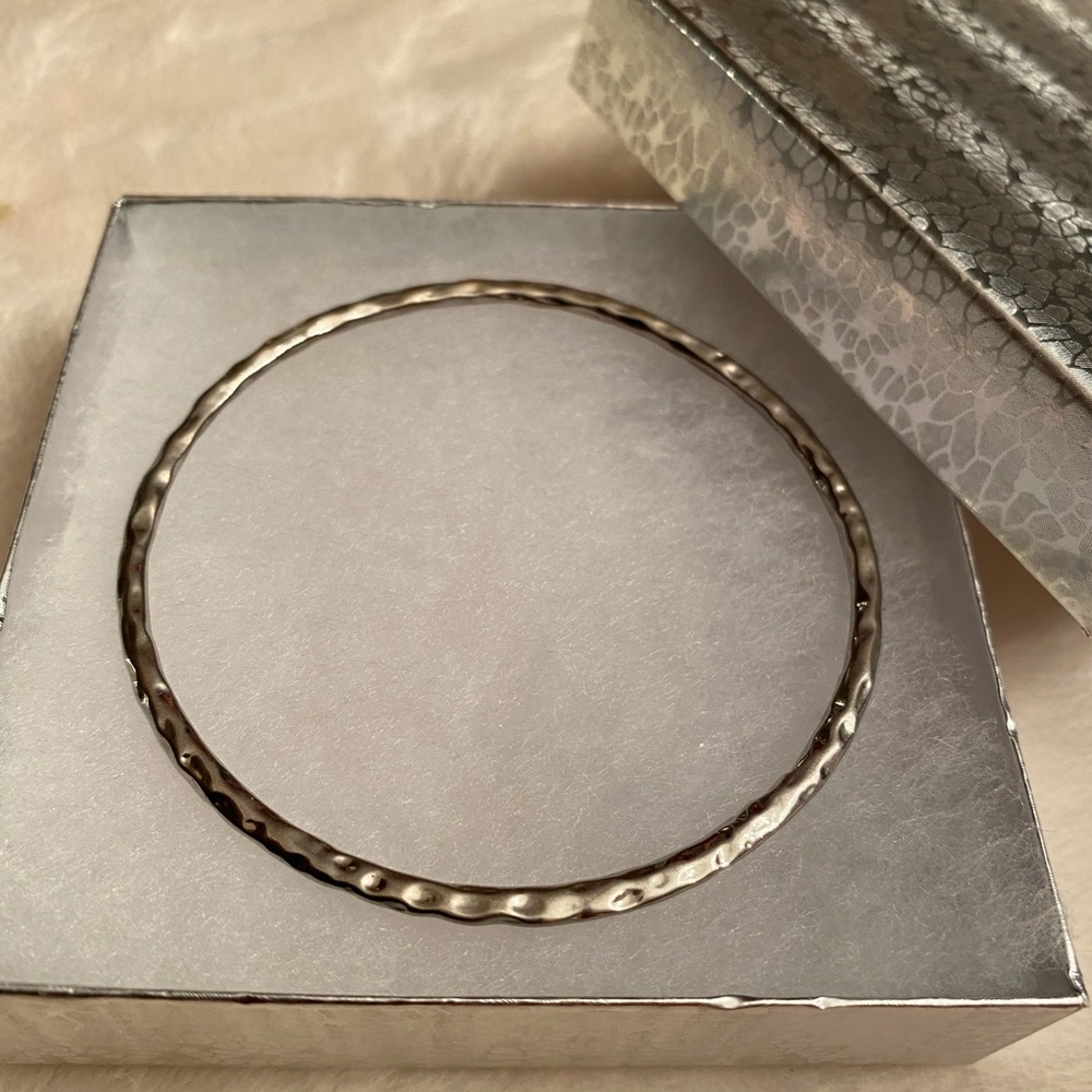 Hammered Silver Bangle Bracelet